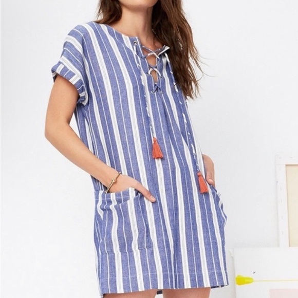 Tularosa blue and white striped tassel tunic dress size small - Picture 2 of 11